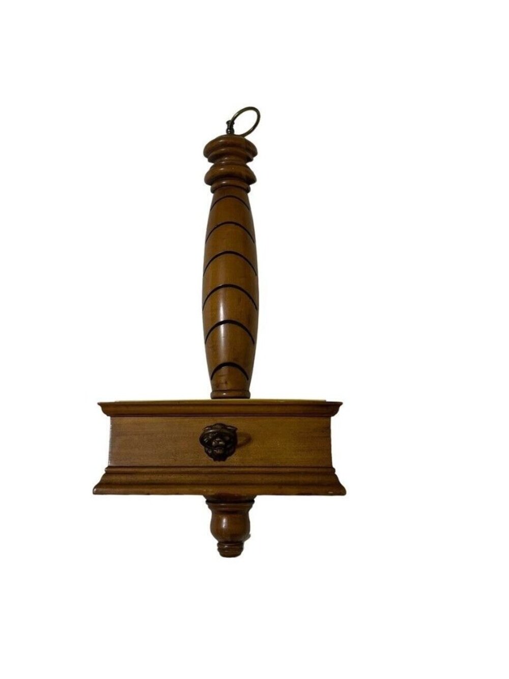 Butler Wooden Hanging Wall Planter Letter Holder w/Lions head Decor 23" tall Vtg